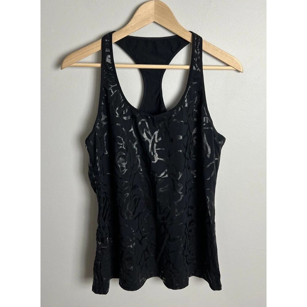 Fabletics Black Floral Burnout Racerback Tank Top Active Size Large Women’s